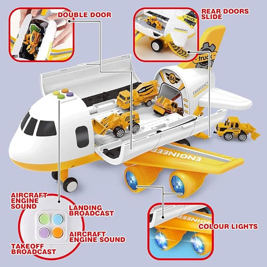 Dwi Dowellin Construction Toy Airplane Set/Play Mat,Excavator,Bulldozer,Mixer,Dumper Truck,Forklift,Crane,Alloy Metal Car Toys for 3 4 5 6 Years Old Toddlers Kids Boys & Girls(Large)