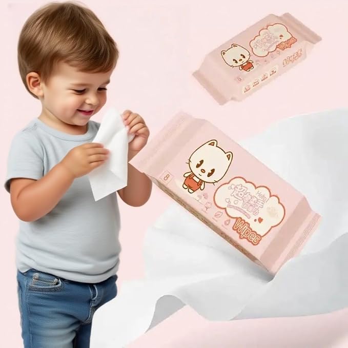 Impossibly Compact Travel Cleaning Wipes - Skin-Friendly Wet Wipes, Hypoallergenic & Unscented for Adults, Kids & Baby Care - 24 Pack Total 192 Wipes