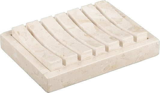 Natural Champagne Marble Soap Dish – Handcrafted & Polished Luxury Soap Tray for Bathroom, Kitchen, and Sink Countertops, Elegant Design Used in 5-Star Hotels (5.2” L x 4” W, Beige Natural Stone)