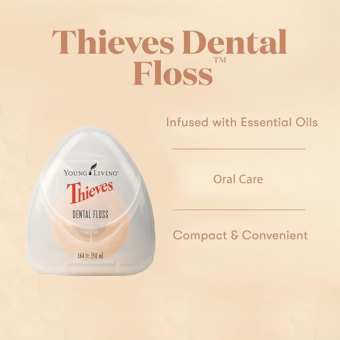 Young Living Thieves Dental Floss | 164 ft | Infused with Thieves Essential Oil Blend | Natural Waxed Floss for Daily Oral Hygiene, Fresh Breath, and a Naturally Clean Feeling | 2 Pack