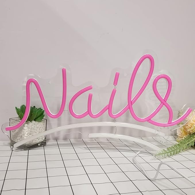 SYLHOME Nails Led Neon Light Sign Pink Business Wall Windows Sign Decor Nails Bar Beauty Salon Girls Bedroom Hanging Light Up Sign USB Birthday Makeup Decor 15.75"X8.7"