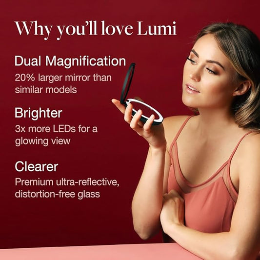 Fancii LED Lighted Travel Makeup Mirror, 1x/10x Magnification - Daylight LED, Compact, Portable, Large 5" Wide Illuminated Folding Mirror - Lumi (Rose Gold)