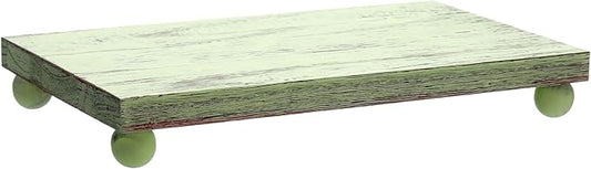 Amyhill Wood Pedestal Stand Kitchen Soap Tray Farmhouse Wooden Riser Stand for Kitchen Bathroom Counter Table Decor Plant Candle Vases Display (12 x 7 Inch,Green)