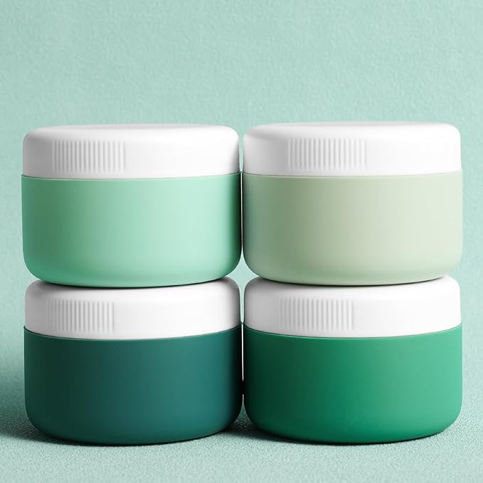 Travel Containers for Toiletries, Silicone Cream Jars BPA-Free, Leak-proof 2oz Travel Size Containers, Portable Size Silicone Jars with Lid for Cosmetic Face Hand Body Cream (4 Pack)