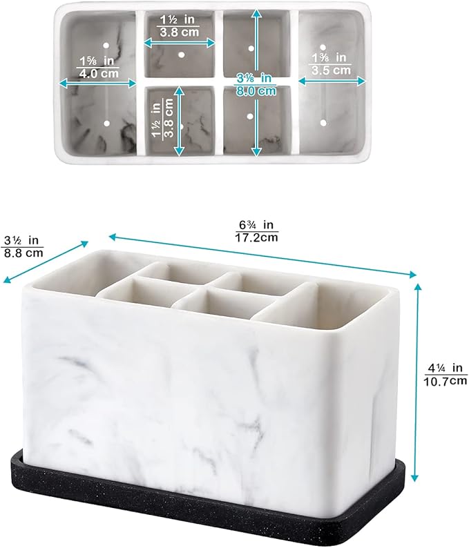 ZCCZ Marble Look Toothbrush Holder for Bathroom Countertop Organizer, Holds Toothpaste, Dental Floss, Razor, Comb, Makeup Brushes, and More, Stylish Bathroom Accessory for Tooth Brushing Essentials