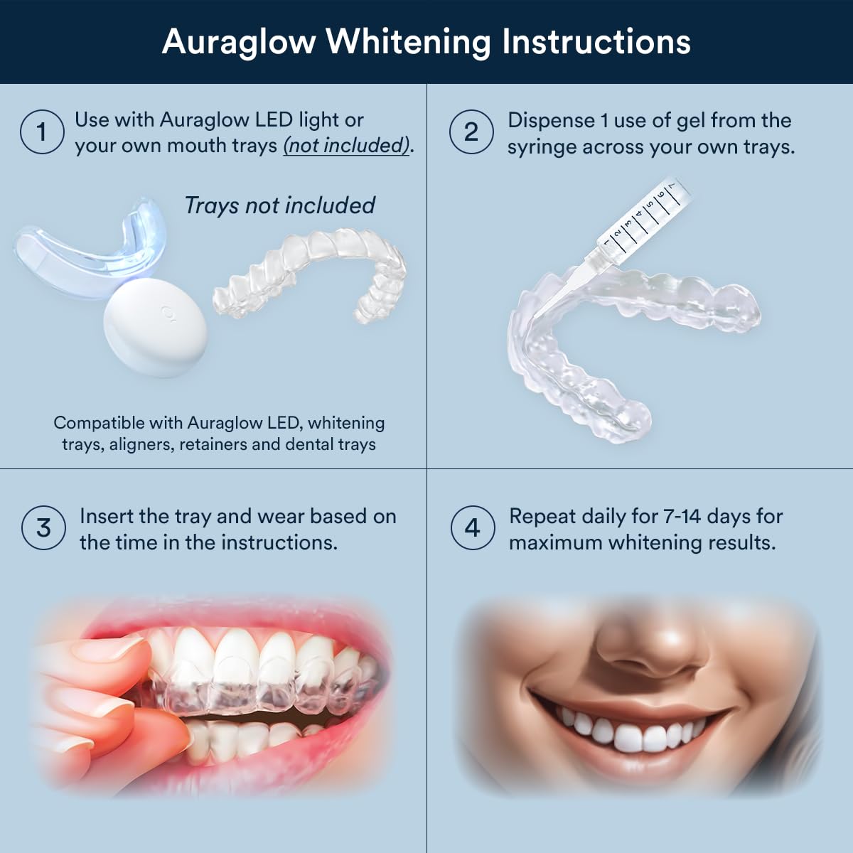 Auraglow Teeth Whitening Kit & 44% Teeth Whitening Gel Refill Pack
