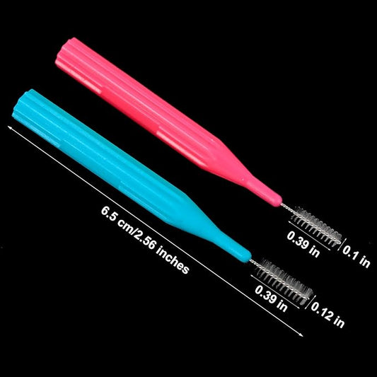 Patelai 100 Pieces Braces Brush for Cleaner Interdental Brush Toothpick Dental Flossing Head Oral Hygiene Flosser Tooth Cleaning Tool (Light Blue,Pink)