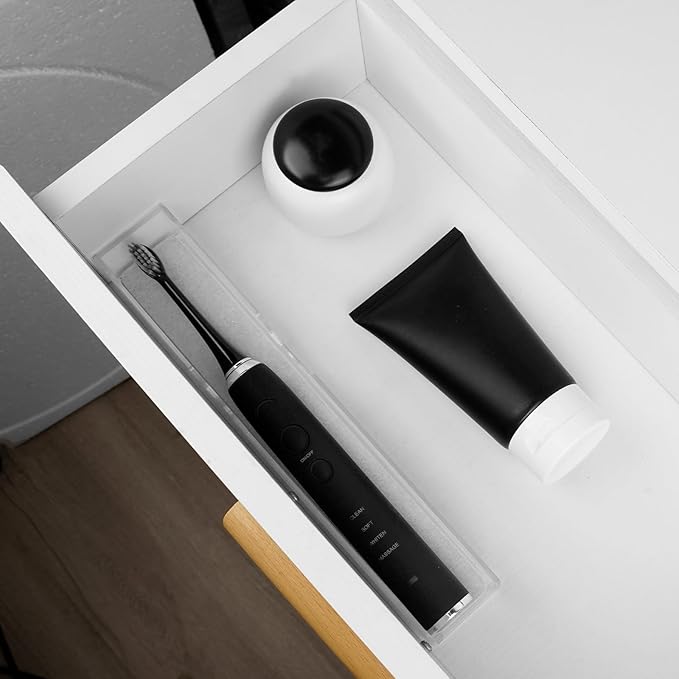 2Pack Acrylic Electric Toothbrush Holder with Diatomite Drying Stone, Bathroom Drawer Organizer with Drainage Hole for Tooth Brush, Compatible with Philips, Oral-B