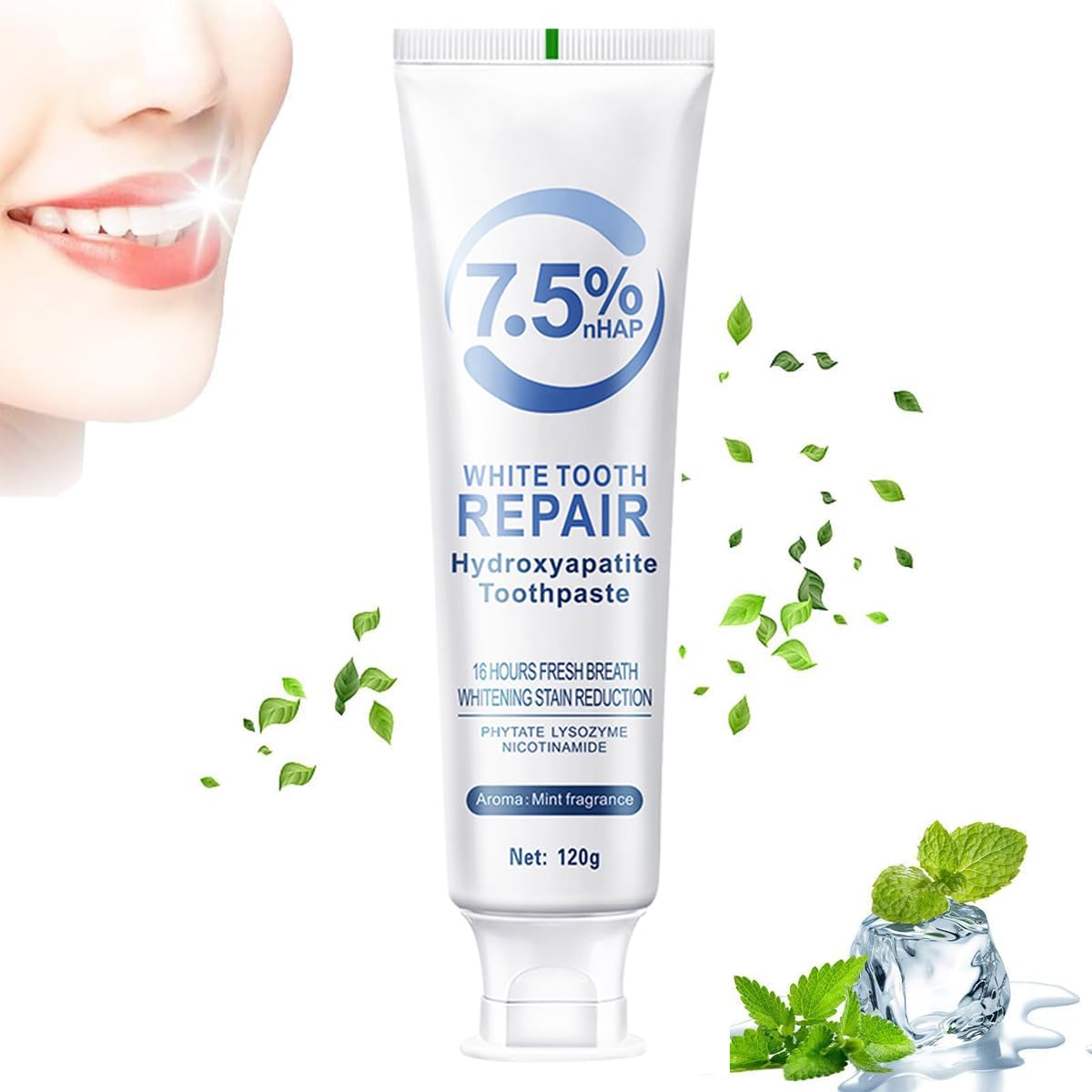 Hydroxyapatite Toothpaste for Enamel Protection and Tooth Strengthening,Hidroxiapatita Toothpaste,Gentle Mint,Fresh Breath,Daily Use for Oral Health,4.23oz (2 PCS)