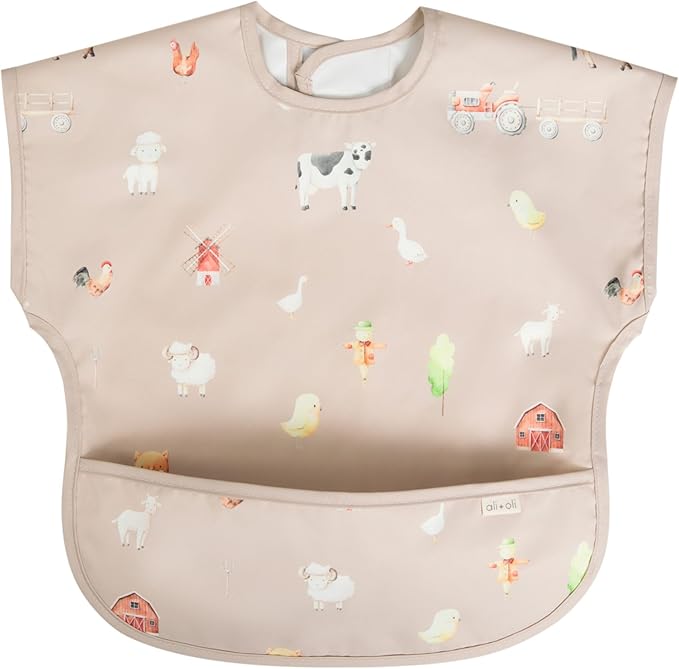Ali+Oli Smock Bibs for Babies, BPA-Free Oeko-Tex Certified, Waterproof Baby Smock, Machine Washable, Toddlers Ages 6m+