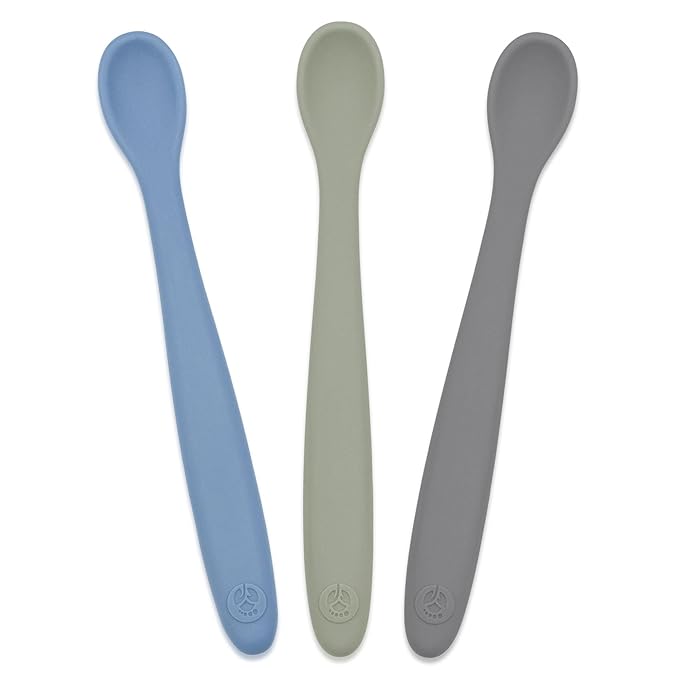 WeeSprout Silicone Baby Spoons - First Stage Infant Feeding Utensils With Soft-Tip, Bendable Kitchenware for Parent & Self-Feeding, Ultra-Durable, Dishwasher Safe, Travel Case, Set of 3