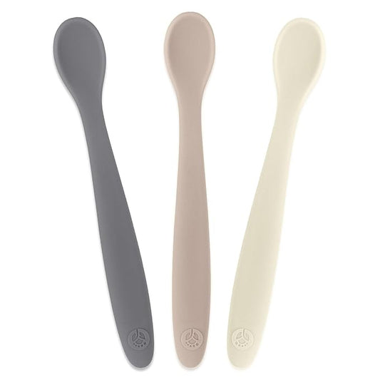 WeeSprout Silicone Baby Spoons - First Stage Infant Feeding Utensils With Soft-Tip, Bendable Kitchenware for Parent & Self-Feeding, Ultra-Durable, Dishwasher Safe, Travel Case, Set of 3