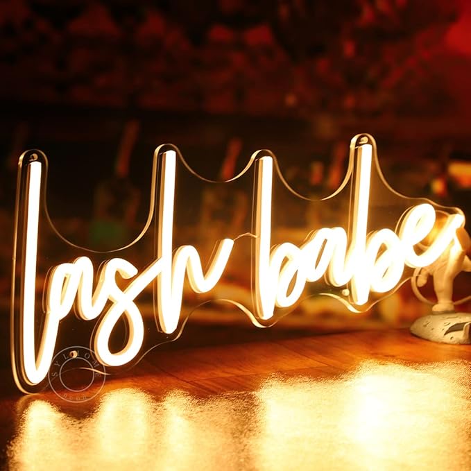 SYLHOME Lash Babe Neon Light Sign Lashes Beauty Salon Gorgeous Lady Girls Bedroom Wall Decor Sign Eyelash for Party Birthday Decoration USB 5V 15.8"X6.5" Warm White