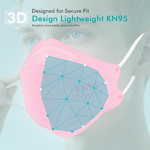 LEMENT KN95 Face Masks - 50 Pack Breathable Comfortable Disposable Masks For Adult, Filter Efficiency≥95%, Elastic Ear Loops, Pink
