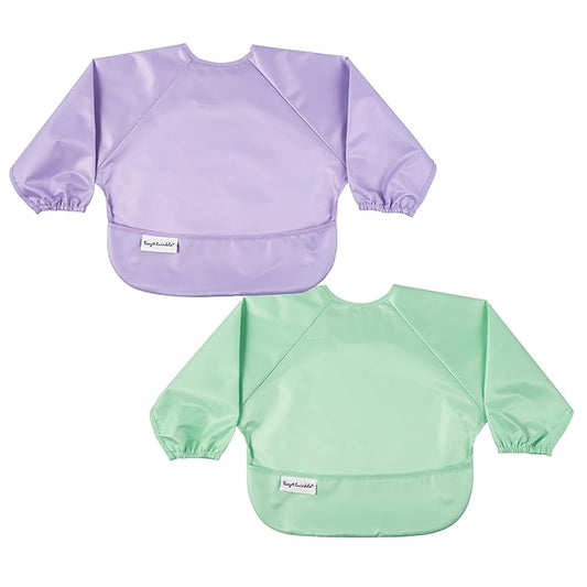 Tiny Twinkle Long Sleeve Bib for Babies & Toddlers – 2 Pack Waterproof Smock Bibs for Eating – Machine Washable & Mess-Proof, Baby Feeding Essential & Shower Must-Have (Mermaid,6–24M)