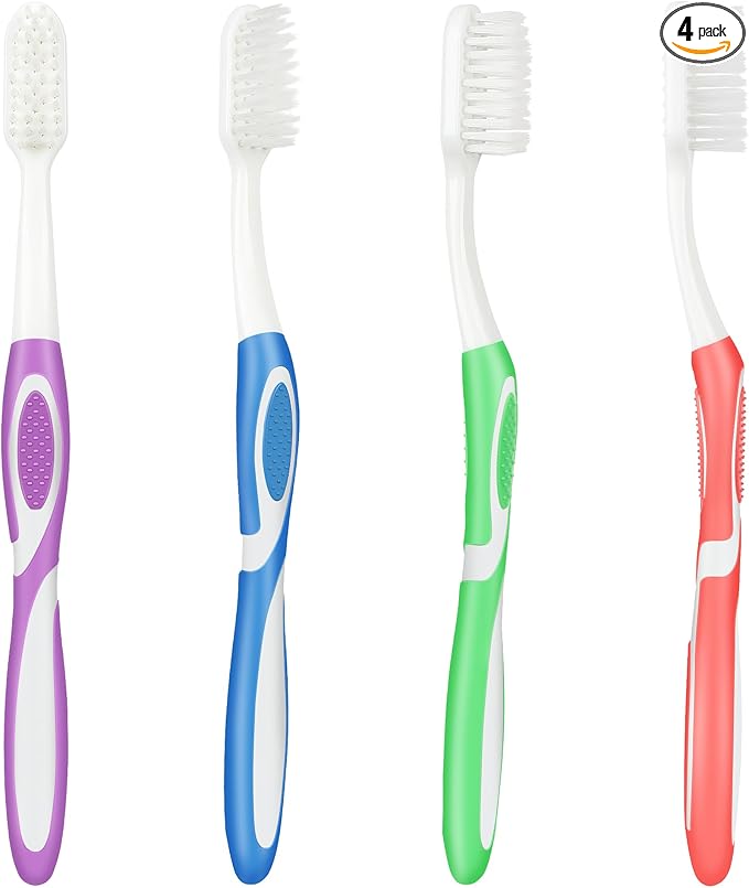 Extra Soft Toothbrushes for Adults - Flossing Toothbrush for Sensitive Teeth and Receding Gums, Tapered Bristles Ultra Clean Plaque Remover Travel Toothbrush Individually Wrapped Pack of 4