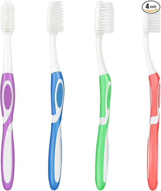 Extra Soft Toothbrushes for Adults - Flossing Toothbrush for Sensitive Teeth and Receding Gums, Tapered Bristles Ultra Clean Plaque Remover Travel Toothbrush Individually Wrapped Pack of 4