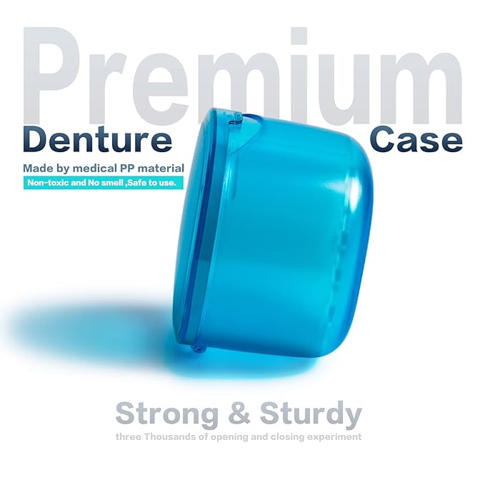 No-Leak Denture Bath Case, Retainer Cleaning Box, Clear Braces, Mouth Guard, Night Guard and Retainer (transparent blue)