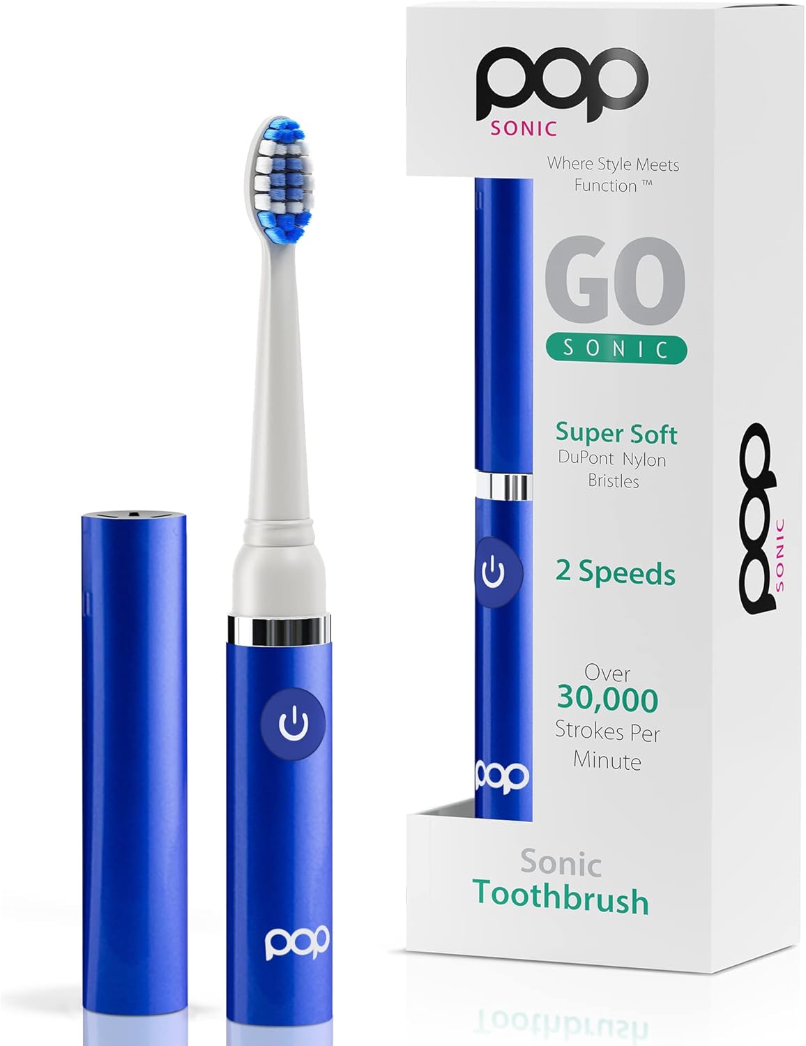 Pop Sonic Electric Toothbrush (Royal Blue) - Travel Toothbrushes w/AAA Battery | Kids Electric Toothbrushes with 2 Speed & 15,000-30,000 Strokes/Minute, Dupont Nylon Bristles