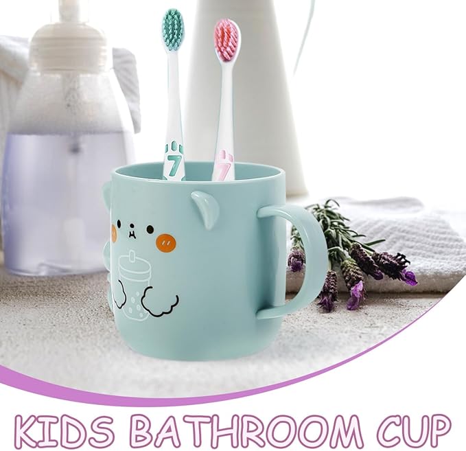 Cartoon Bathroom Tumbler Cups for Kids, 2pcs Tooth Brush Cups Plastic Toothbrush Holders Reusable Water Mugs