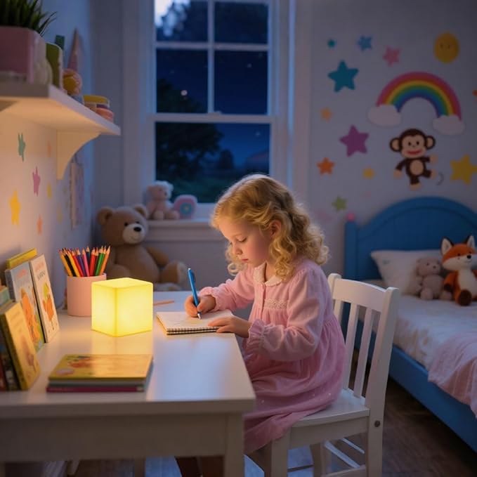 4-In LED Cube Night Light, Cordless LED Light Cubes for Kids, RGB Color Changing Tesseract Cosmic Cube Mood Lamp w/Remote, Rechargeable Square Bedside Lamp Nursery Light for Bedroom Garden Party Decor