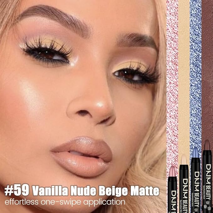 evpct Beige Matte Cream Eye Shadow Sticks Brightener Pencils for Women, Beige Yellow Silky Eyeshadow Applicator Stick Pen Waterproof, Blendable Crease-Proof Stick Eyeshadow Matte Eye Makeup 59