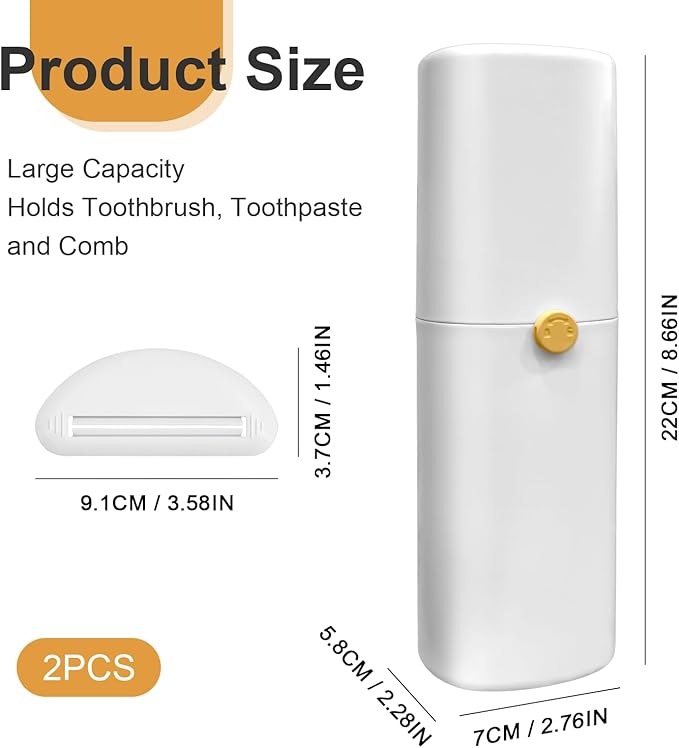 Ventilated Toothbrush Travel Case with Toothpaste Dispenser Portable Travel Toothbrush Holder – Leakproof Twist-Lock Design | for Electric/Manual Brushes, Gym, Camping & School