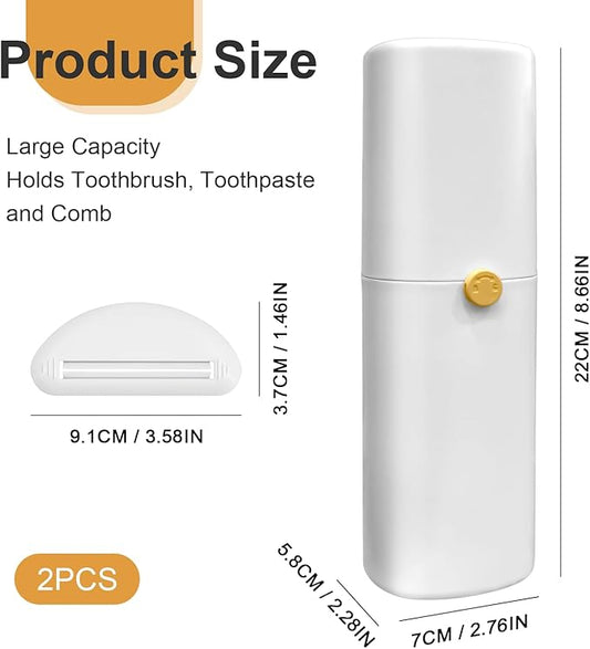 Ventilated Toothbrush Travel Case with Toothpaste Dispenser Portable Travel Toothbrush Holder – Leakproof Twist-Lock Design | for Electric/Manual Brushes, Gym, Camping & School