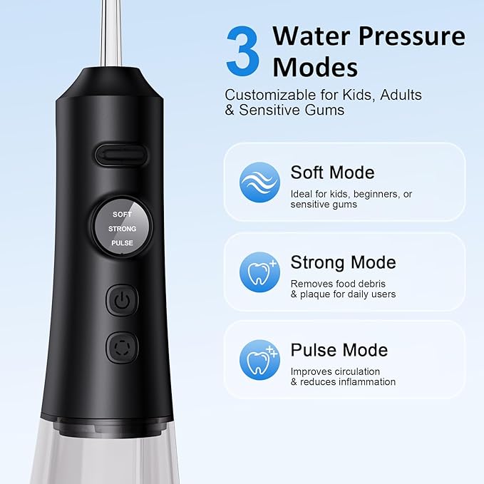 Water Dental Flosser for Teeth – 300ML Cordless Oral Irrigator with 6 Replaceable Jet Tips, 3 Modes, Portable Rechargeable Electric Flosser for Braces & Sensitive Gums, IPX7 Waterproof for Home&Travel