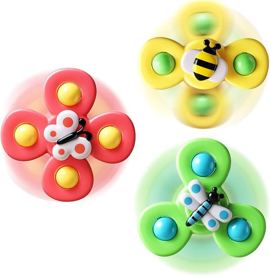 ALASOU 3PCS Suction Cup Spinner Toys for 1 Year Old Boy Girl|Spinning Top Infant Sensory Toys for Toddlers|1 2 Year Old Boy Christmas Birthday Gift|Baby Bath Toy Stocking Stuffers for Kids Ages 1-3
