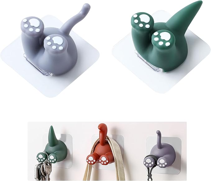 Kids Toothbrush Holder Multi-Purpose Animal Tail Hooks, Kitchen Bathroom Utility Hanger, Wall Mounted Cute Animal Tail Holder for Hanging Towel Key Hat -2 Pack