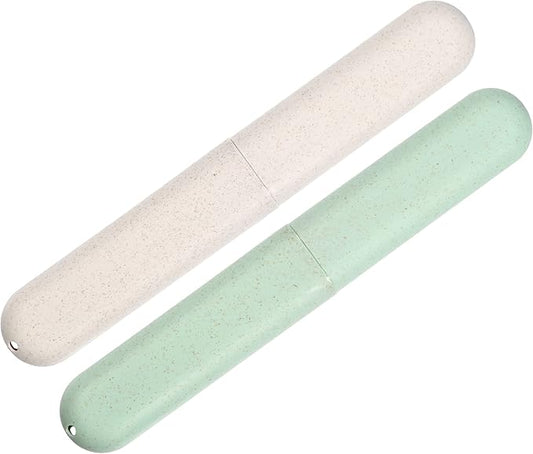 VOCOSTE 2pcs, Traveling Toothbrush Holders Case, PP Toothbrush Case for Travel Business, Green, Beige, 8.07''x1.22''x0.83''
