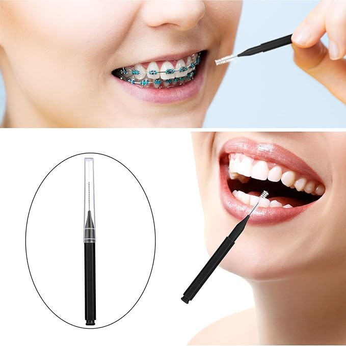 Patelai 100 Pieces Braces Brush for Cleaner Interdental Brush Toothpick Dental Tooth Flossing Head Oral Dental Hygiene Flosser Toothpick Cleaners Tooth Cleaning Tool (Black)