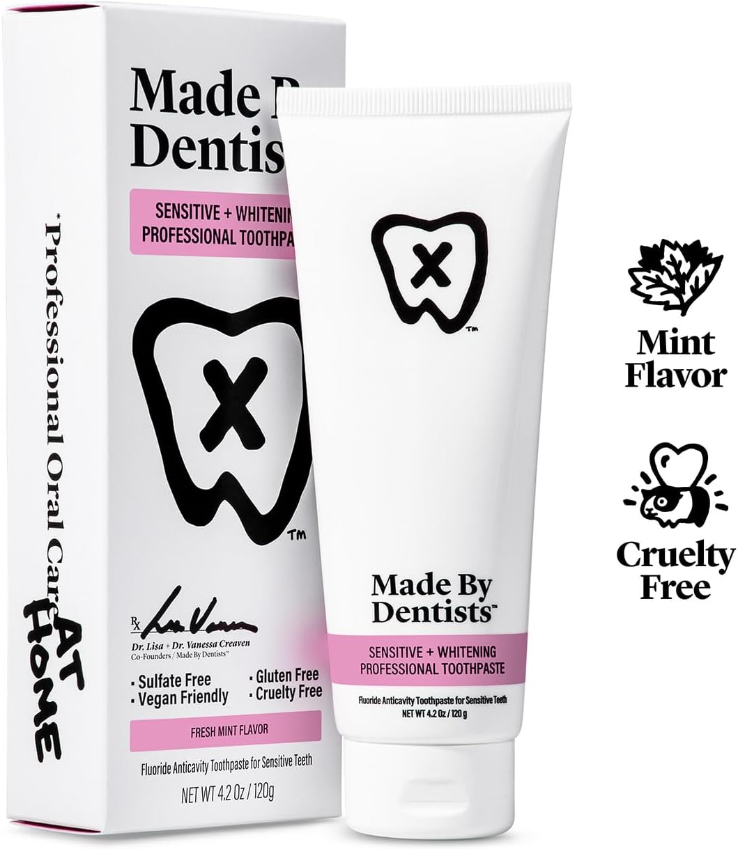Made by Dentists Professional Sensitive + Whitening Toothpaste - Advanced Daily Whitening Toothpaste for Sensitive Teeth, ADA Approved, Vegan, Sulfate-Free, 2 x 4.2oz