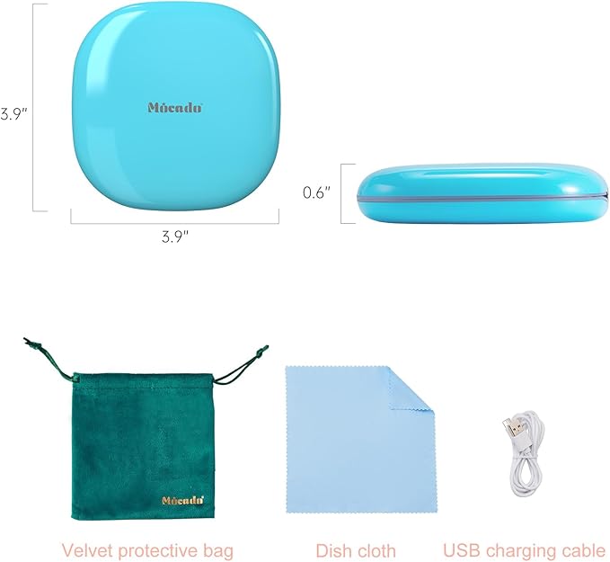 Mocado Compact LED Travel Makeup Mirror - 4 Inches 1X/10X Magnification Travel Mirror with Light Dimmable Double Sides Lighted USB Rechargeable Compact Mirror for Purse,Pocket,Travel(Blue)