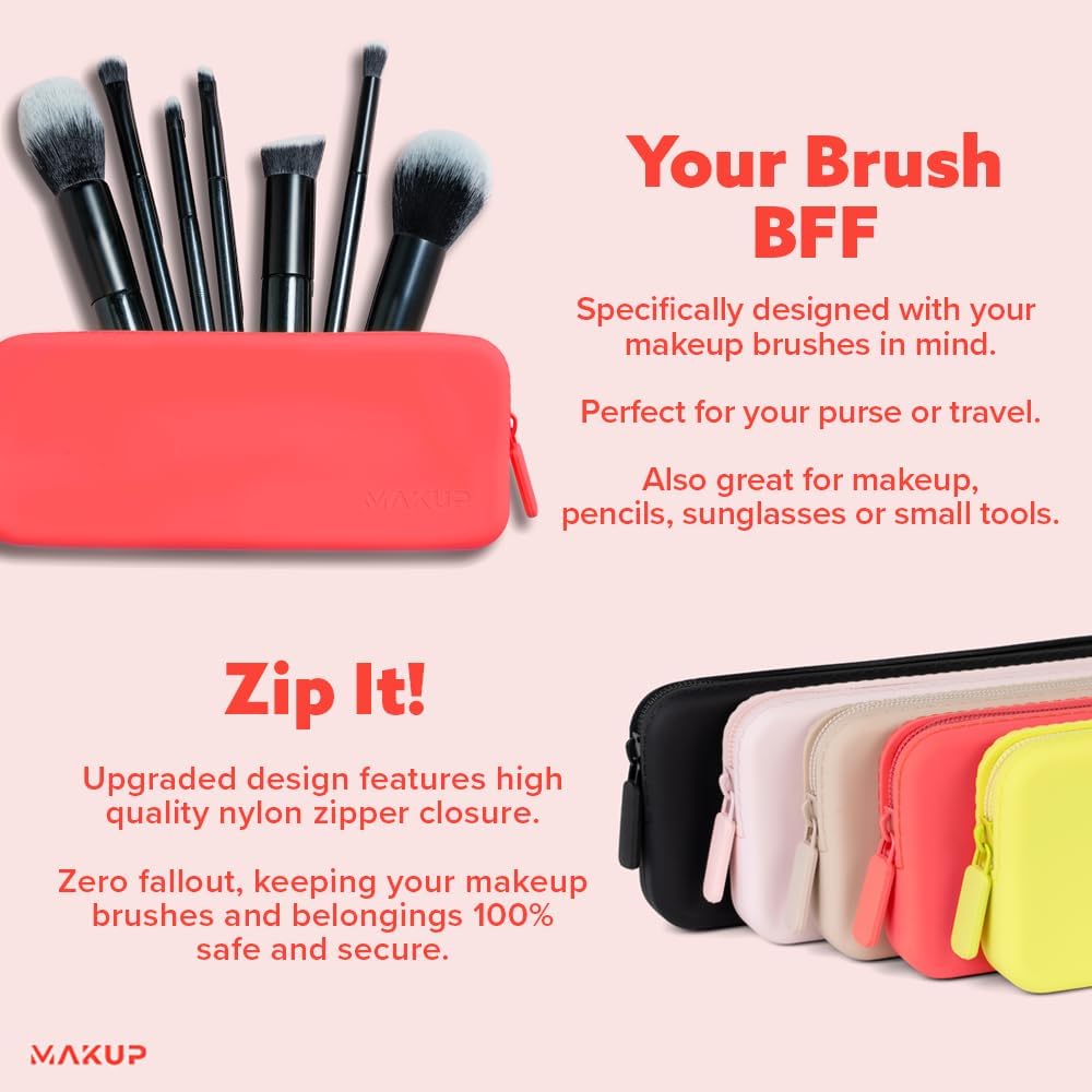 MAKUP Silicone Makeup Bag, Makeup Brush Holder with Zipper for Organizing Cosmetics, Makeup Brushes, Tools and Pencils, Washable Makeup Brush Holder Pouch for Travel (Watermelon Sugar)