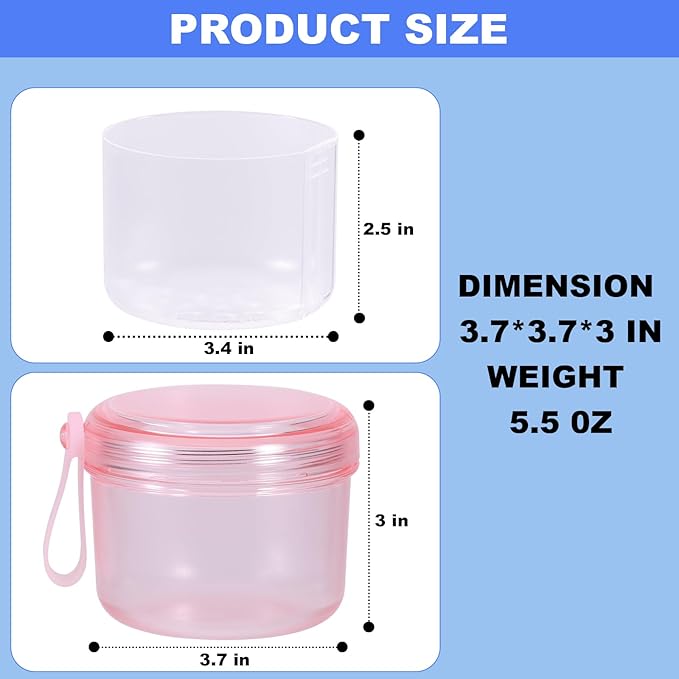 Denture Case, Leak Proof Denture Bath Cup for Travel, Denture Container Cups for Soaking Full & Partial Dentures, Retainers, Denture Cleaning Kit Holder Box with Denture Cleaner Brush-Transparent Pink