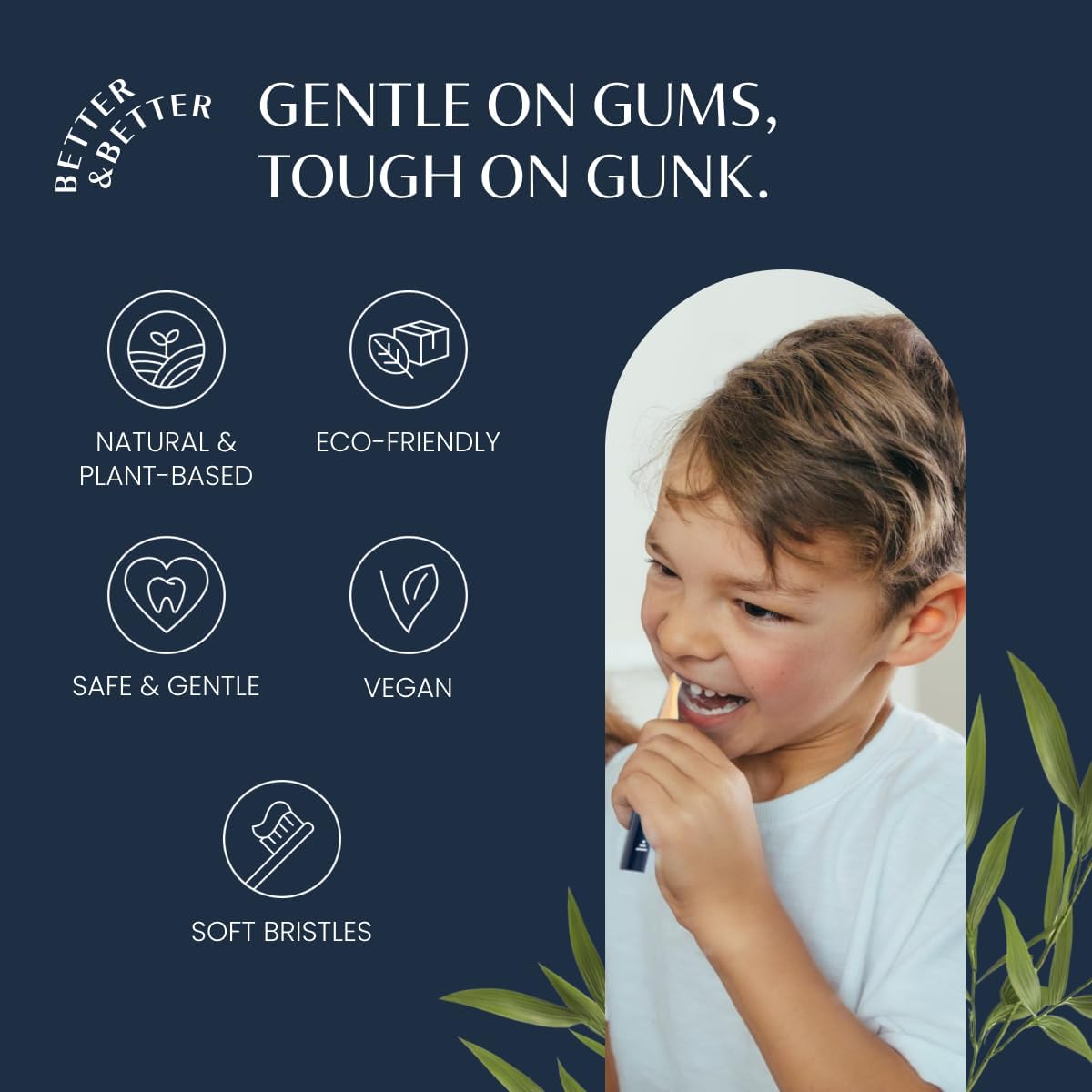 Better & Better Natural Bamboo Toothbrush for Kids | Extra Soft Bristle Toothbrush | 100% Plant-Based | Reusable Handle, Replaceable Brush Head | Eco-Friendly, Zero Plastic (Variety Pack of 3)