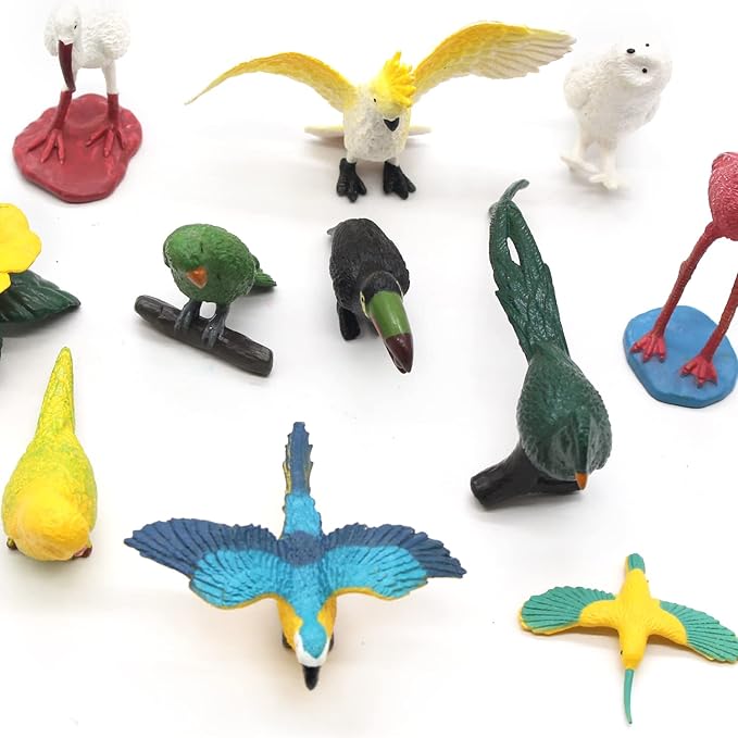 SmilerSmile Animal Assorted Mini Plastic Figures Toy Set, Educational Party Cake Topper, Goody Bag Filler (10pcs Bird)