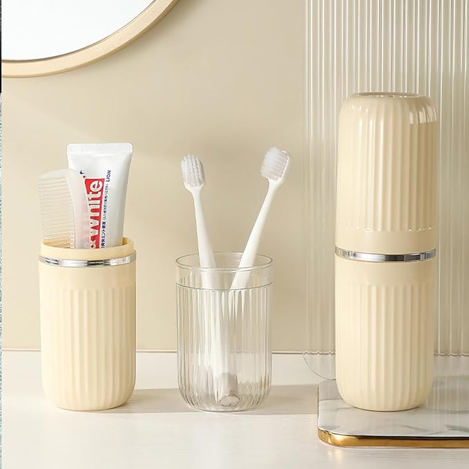 Travel Toothbrush Cup Case, Toothbrush Travel Container Portable Travel Toothbrush Holder Toothpaste Storage for School Camping Business Trip Bathroom (White,Yellow)