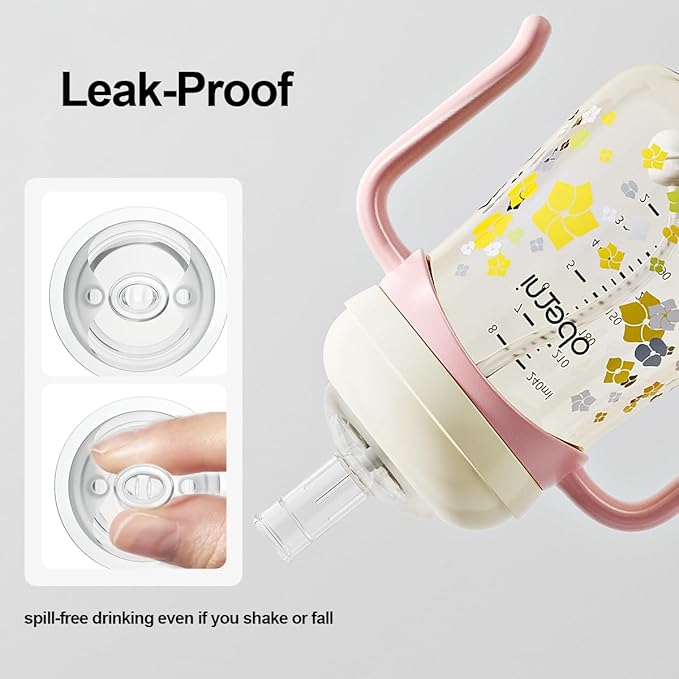 PPSU No Spill Sippy cups,Weighted Straw Toddler Water Bottle with Handle,Spill Proof Toddler Cup with Leakproof Spout for Baby 6-12 Months and Toddlers 1-3 (10 Ounce, Pink, 1 Pack)