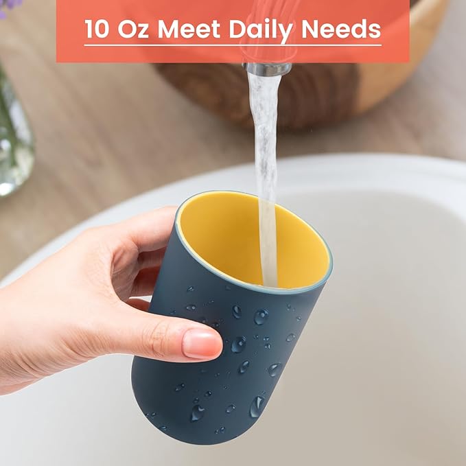 4 Pieces Plastic Bathroom Tumblers, PNDID Unbreakable Toothbrush Cup, Plastic Mouthwash Cup Toothbrush Holder (Light Gray, Dark Blue, Light Pink, Light Blue)