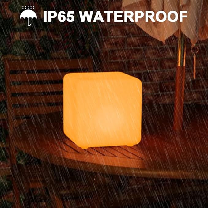 8-in LED Cube Night Light Mood Lamp, Cordless LED Light Cubes for Kid, Rechargeable 16 RGB Colors Changing Light Up Cube Bedside Lamp w/Remote, Waterproof Nursery Kid Stool for Home Patio Garden Party