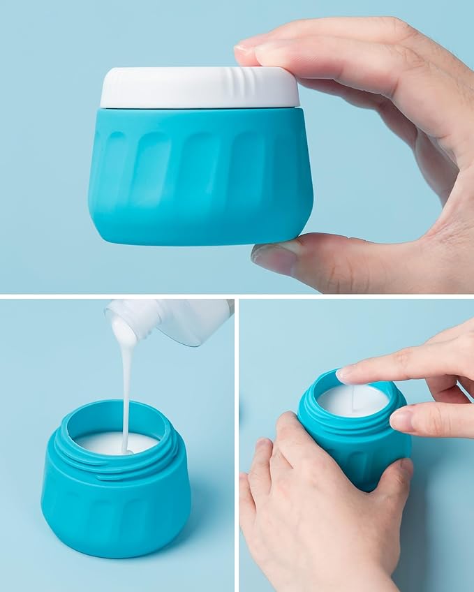 Travel Size Toiletries 8 Pack, TSA Approved 3oz Silicone Squeeze Bottles & Cream Jars with Clear Travel Bag