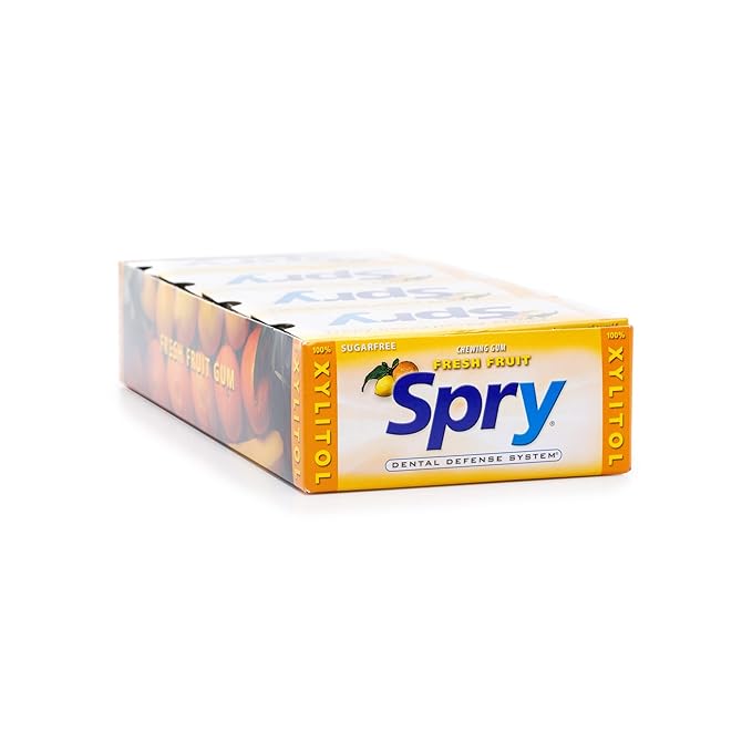 Spry Fresh Natural Xylitol Chewing Gum Dental Defense System - Aspartame-Free, Sugar-Free, Non-GMO, Gluten-Free (Fresh Fruit, 10 Count Blister Cards - Pack of 20)