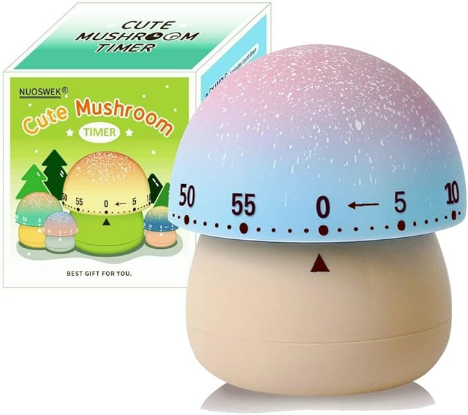 Mechanical Kitchen Timer, Cute Mushroom Timer for Kids, Wind Up 60 Minutes Manual Countdown Timer for Classroom, Home, Study and Cooking (Beige Base)