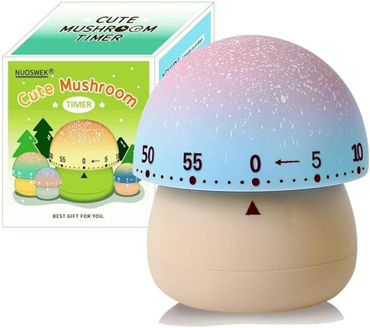 Mechanical Kitchen Timer, Cute Mushroom Timer for Kids, Wind Up 60 Minutes Manual Countdown Timer for Classroom, Home, Study and Cooking (Beige Base)