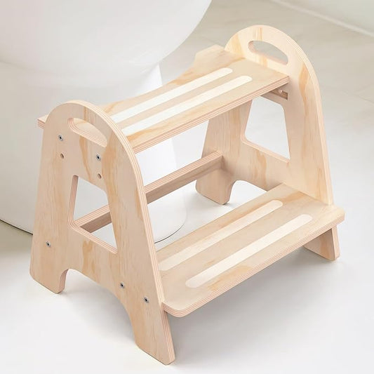 Potty Training Toilet, Selucky Wooden Height-Adjustable 2-Step Stool for Toddler Kids, Portable Potty Chair with Anti-Slip Pad
