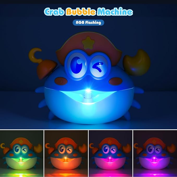Bath Toys, Light Up Crab Bath Bubble Maker Bathroom Toys for Kids Ages 1-3 4-8,Bath Bubble Machine with Colourful Light Toddler Bathub Toy Great Birthday for Kids