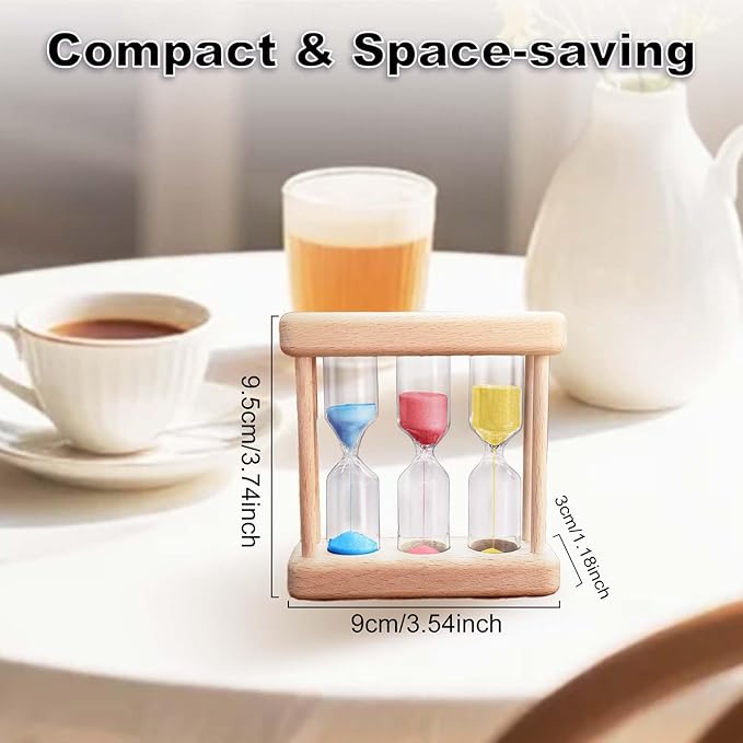 Tea 1-3-5 Minute Sand Timer Hourglass, Small Wooden Frame Blue Sand Clock, Red Colorful Sand Watch, Yellow Reloj De Arena, Unique Hour Glass Sandglass for Kids, Classroom, Home, Desk Decoration